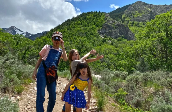 Three kids on the trail in Ogden Utah.